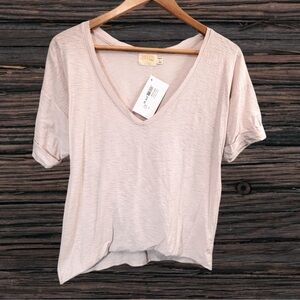 Nation LTD Cream and Pink Relaxed Fit Short Sleeve Tee
